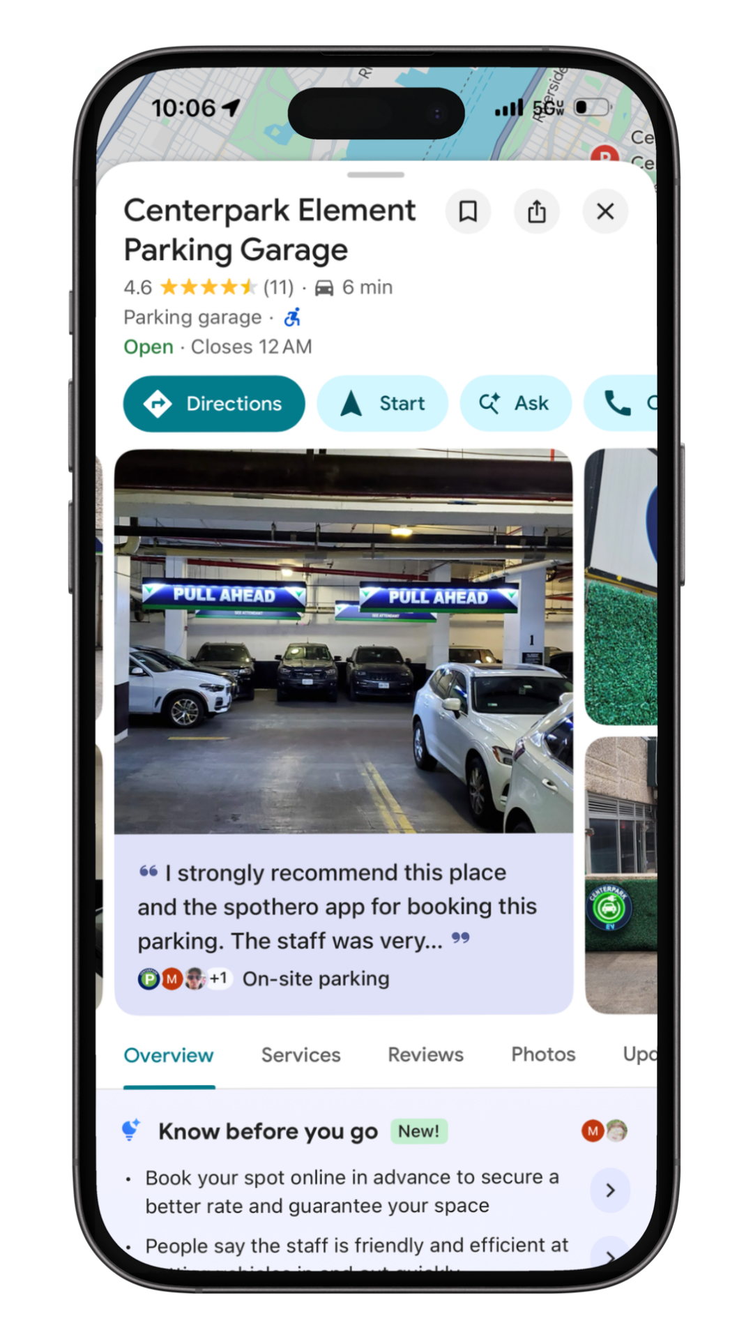 Google Maps listing for a parking garage